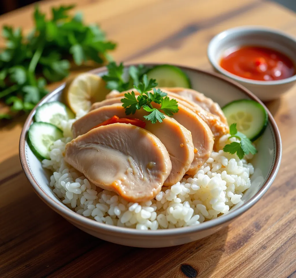 Beautifully Plated Hainanese Chicken Rice