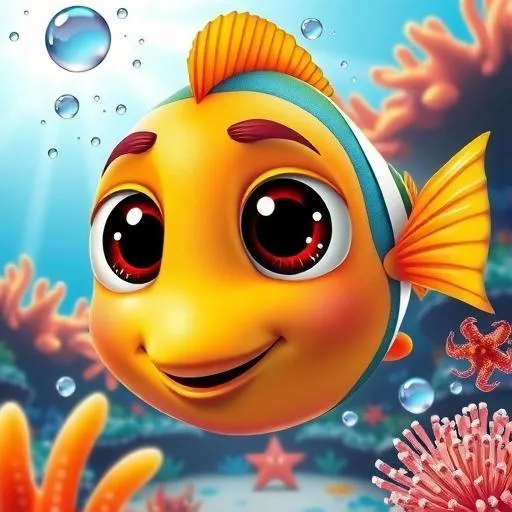 Vibrant Cartoon Fish in Underwater Scene