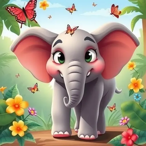 Whimsical Cartoon Elephant in Jungle