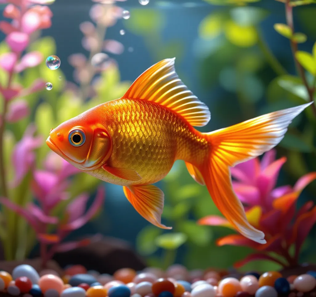 Graceful Goldfish in Crystal-Clear Aquarium