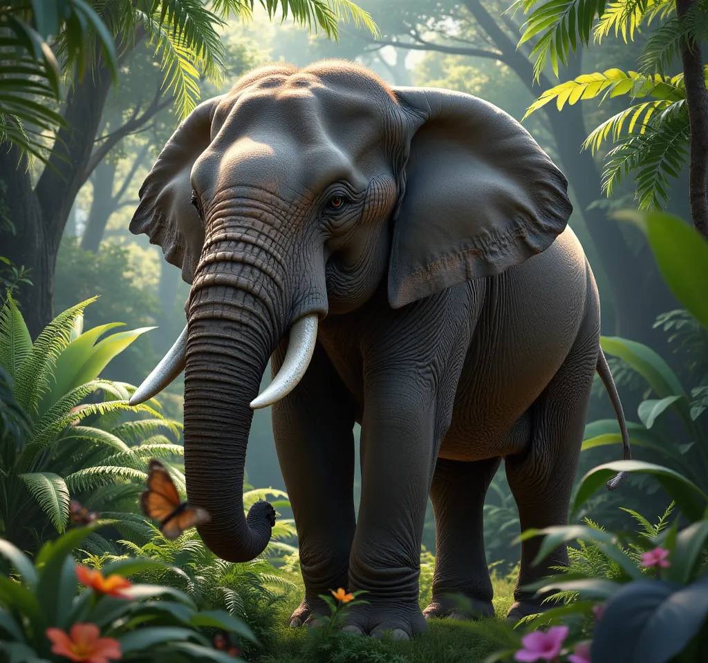 Majestic Asian Elephant in Tropical Jungle