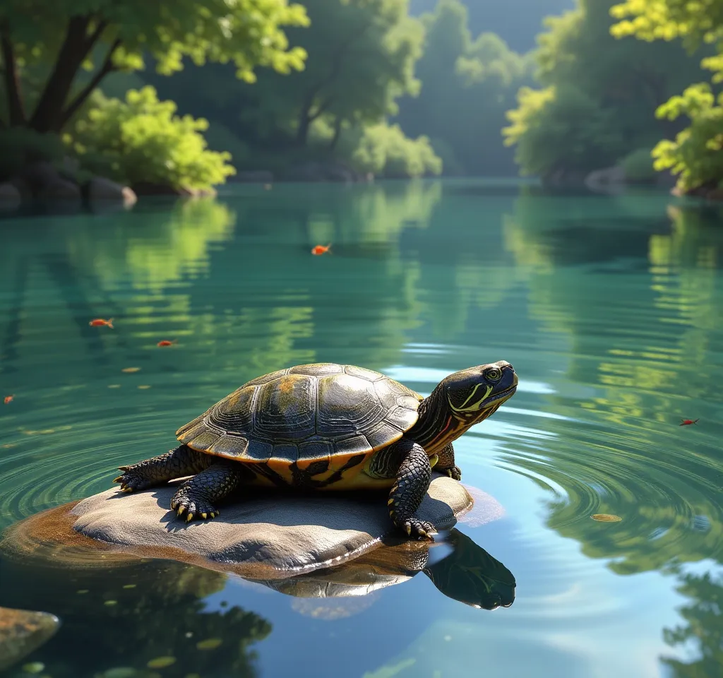 Freshwater Turtle in Serene Lake