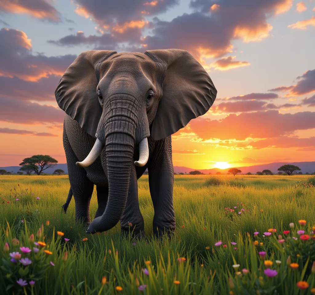 Majestic Elephant in a Serene Savanna