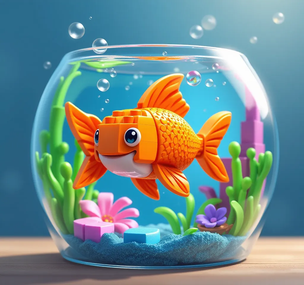 Colorful Goldfish in a Whimsical Aquarium