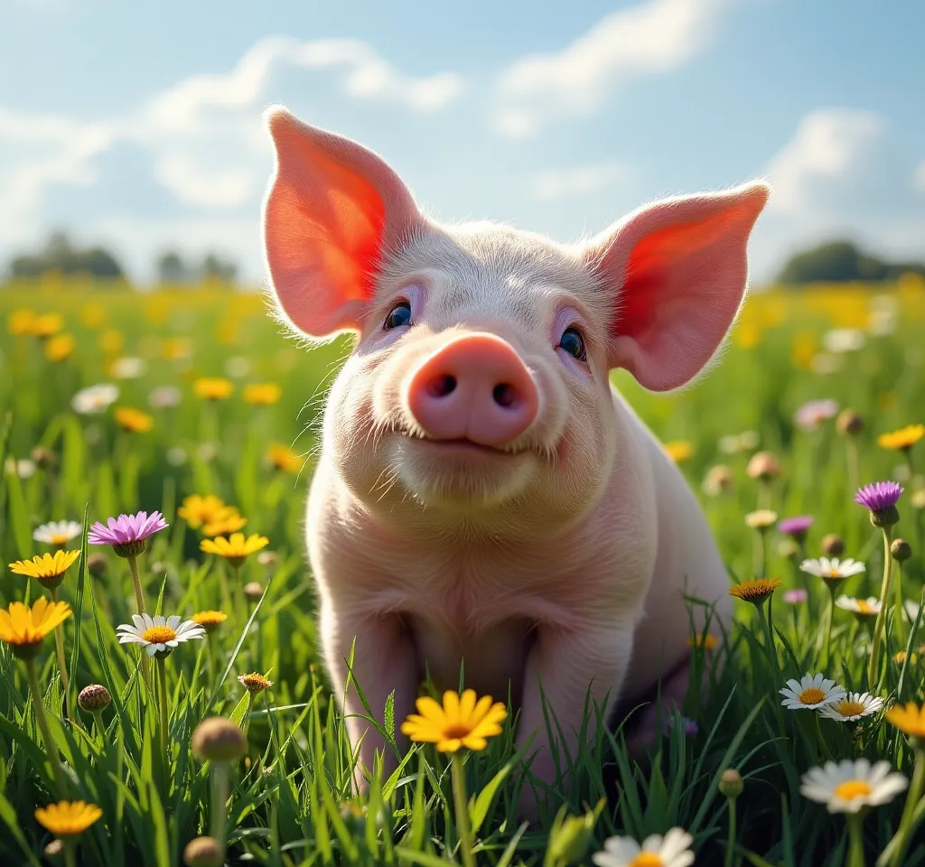 Charming Pig in a Lush Green Field