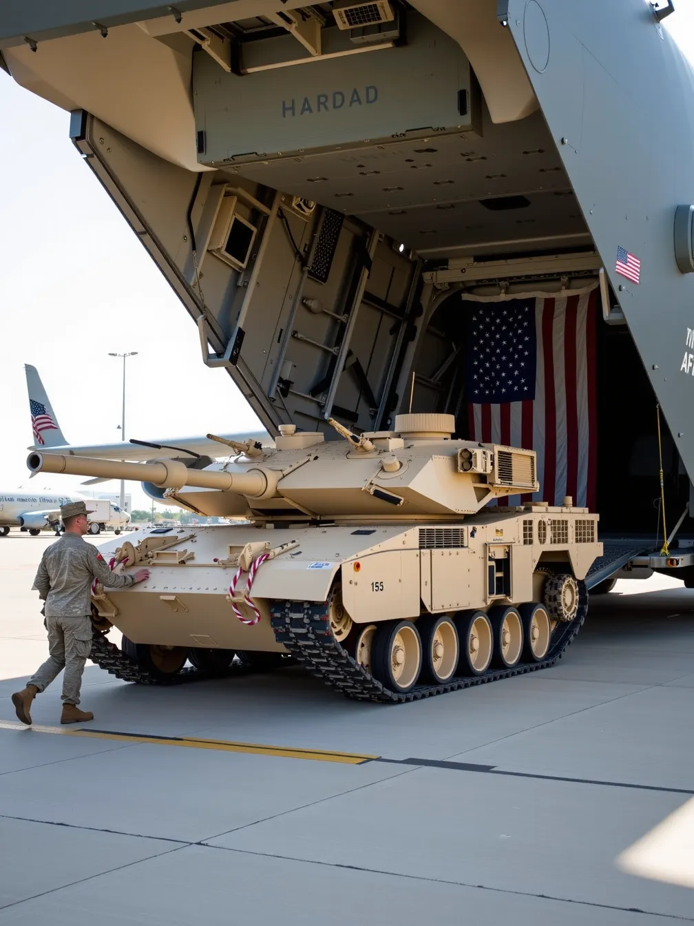 Military Transport: Unloading a Tank from Cargo Aircraft