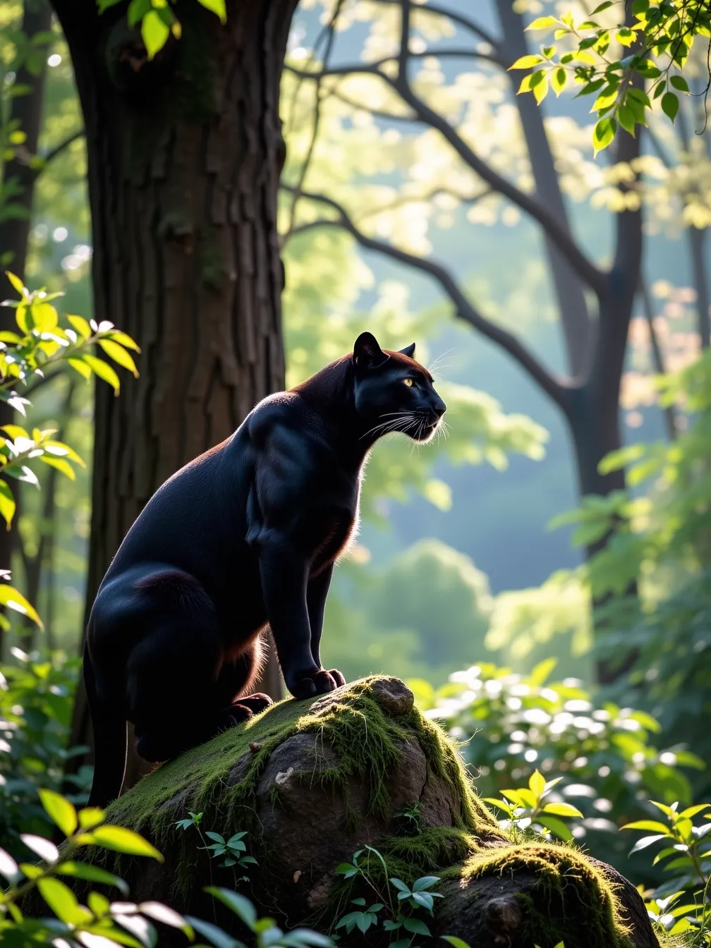 Majestic Black Panther in a Lush Forest